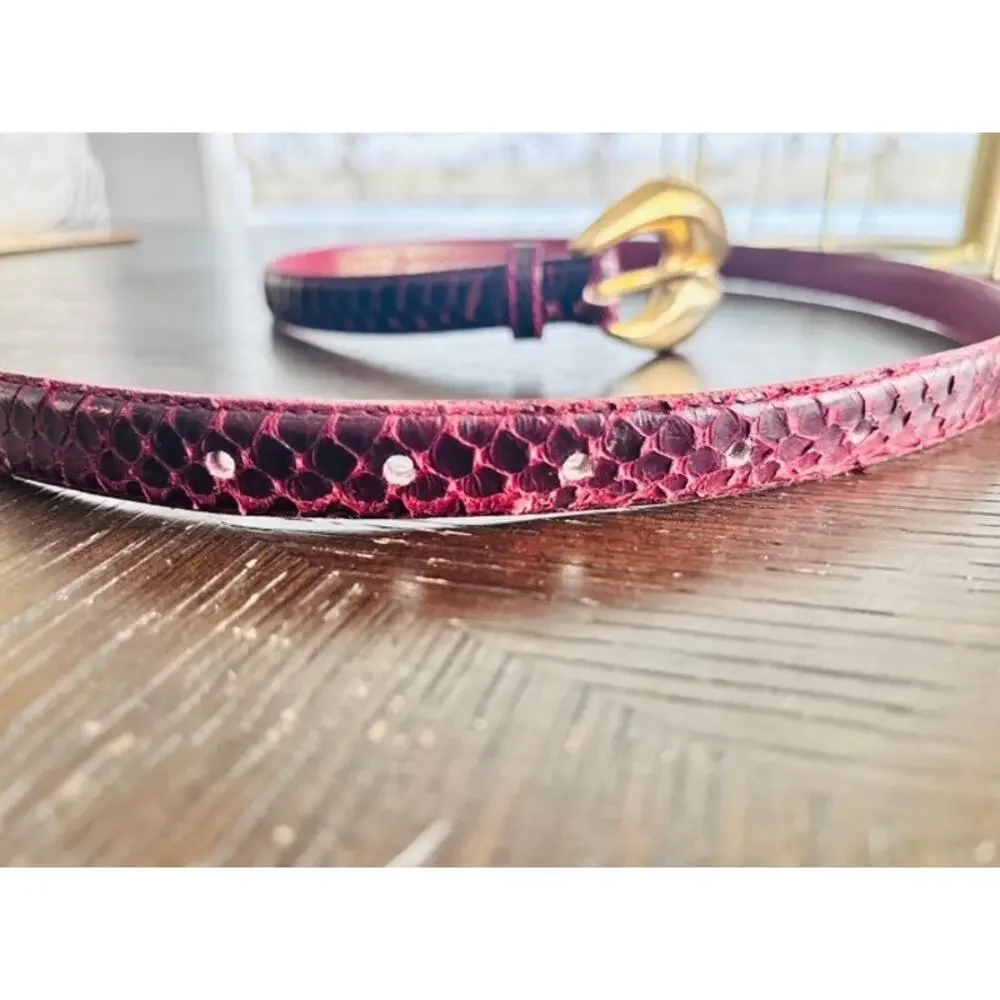 Vintage The Ritz Genuine Snakeskin Burgundy Belt Size 30